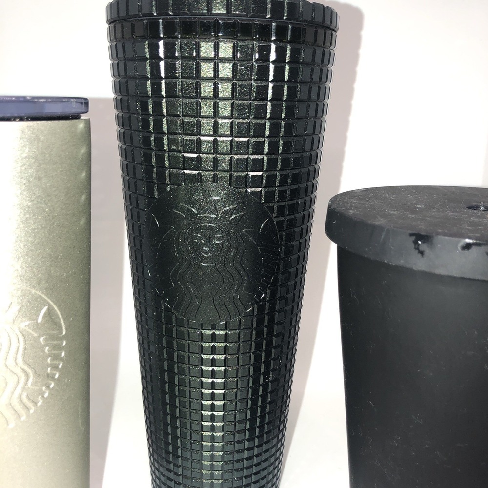 Starbucks Tumblers Lot Dark Green Studded Gold Black Lids No Straw Cold Beverage - Picture 3 of 11